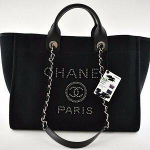 Chanel Canvas Pearl Medium Deauville Tote Black